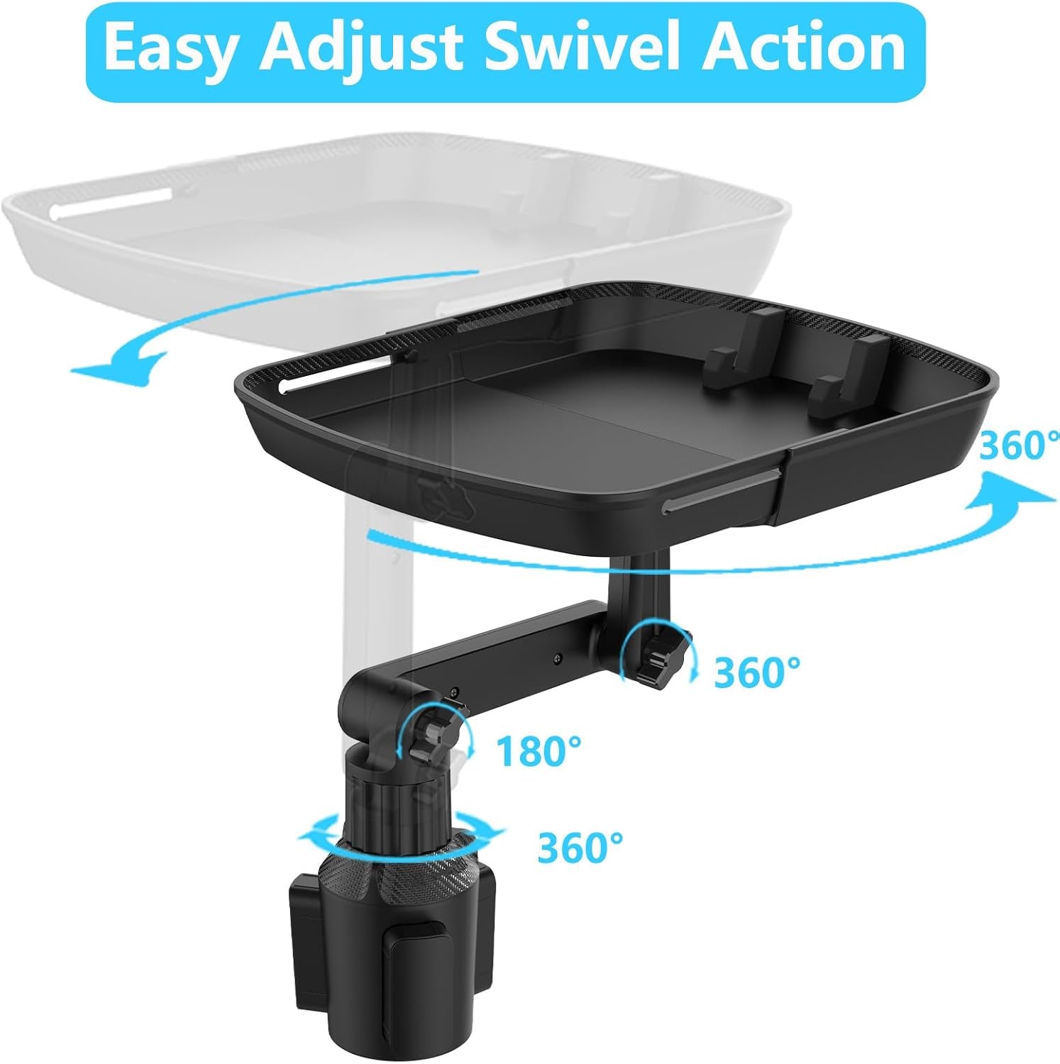 Larger Cup Holder Tray for Car, 10 Inch Car Food Tray with Phone Holder Detachable 3 in 1 Car Cup Holder 360° Rotating Food Table Tray Expander for Eating