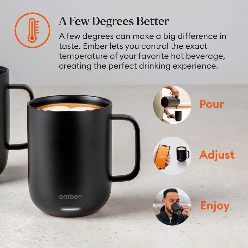 Temperature Control Smart Mug 2, 10 Oz, App-Controlled Heated Coffee Mug with 80 Min Battery Life and Improved Design, Black