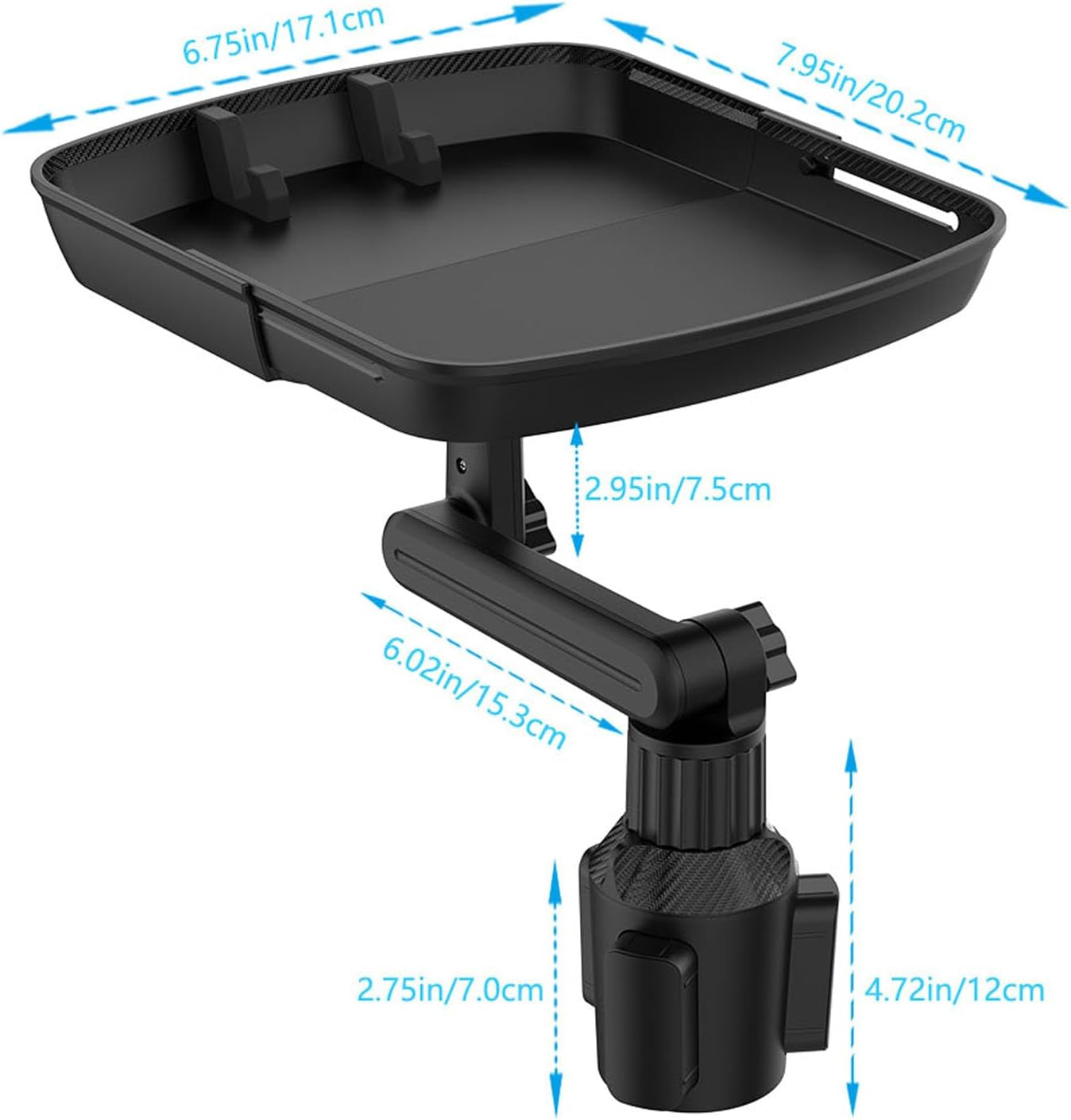 Larger Cup Holder Tray for Car, 10 Inch Car Food Tray with Phone Holder Detachable 3 in 1 Car Cup Holder 360° Rotating Food Table Tray Expander for Eating